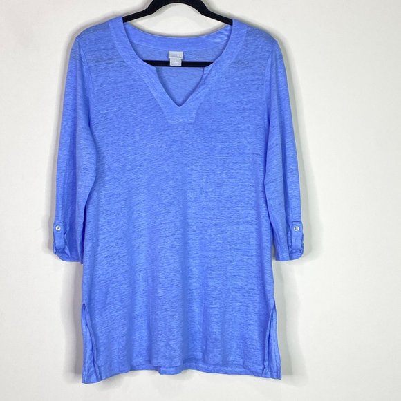 Chico's Blue Notch Neck Linen Tunic Women's Size Medium - Picture 9 of 9